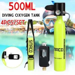 equipo de snorkel y buceo SMACO equipo de buceo reserva Mini 500mL tanque de oxígeno de buceo tanque de aire bomba de mano tanque de oxígeno con adaptador
