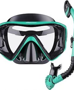Malker Gafas de Buceo para Adultos Mascara Snorkel Dry Top Snorkel Antivaho Panorámico de 180° Mascara Snorkel con Bolsa de Red para Adultos